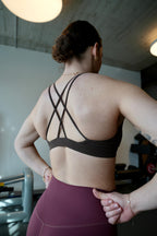 HYBRID HIGH NECK BRA - BROWN