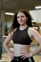 HYBRID HIGH NECK BRA - BROWN